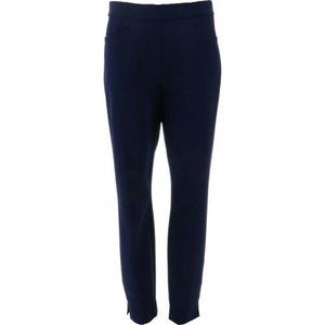 NWT DENNIS BASSO KNIT TWILL PULL-ON ANKLE PANTS RIVET TRIM NAVY XXS